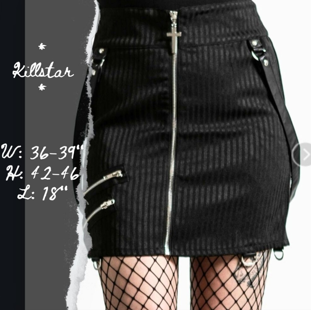 🚫SOLD🚫Killstar Black Pinstripe Bondage Katy Coffin Mini Skirt with Zippers